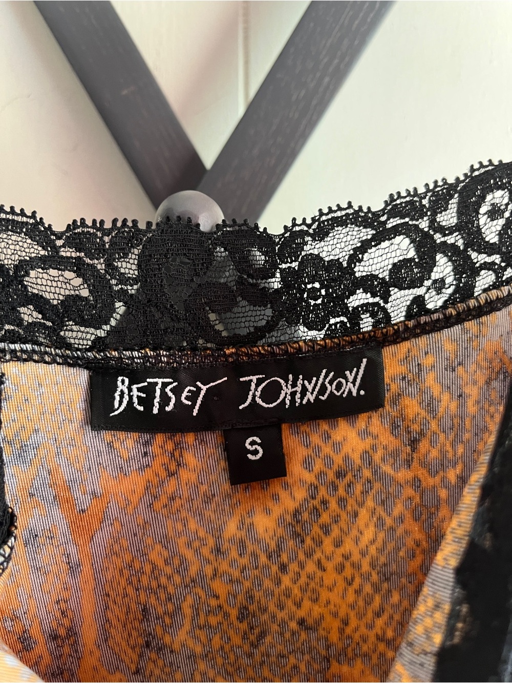 Vintage 1990s Betsy Johnson Snake Print Lace Trim Slip Dress in Yellow-Black - Picture 6 of 8